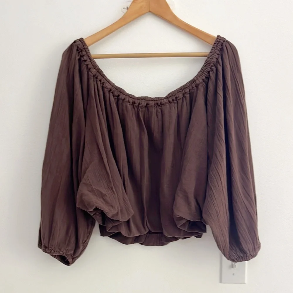 Free People We The Free All About The Bubble Tee Brown NWOT